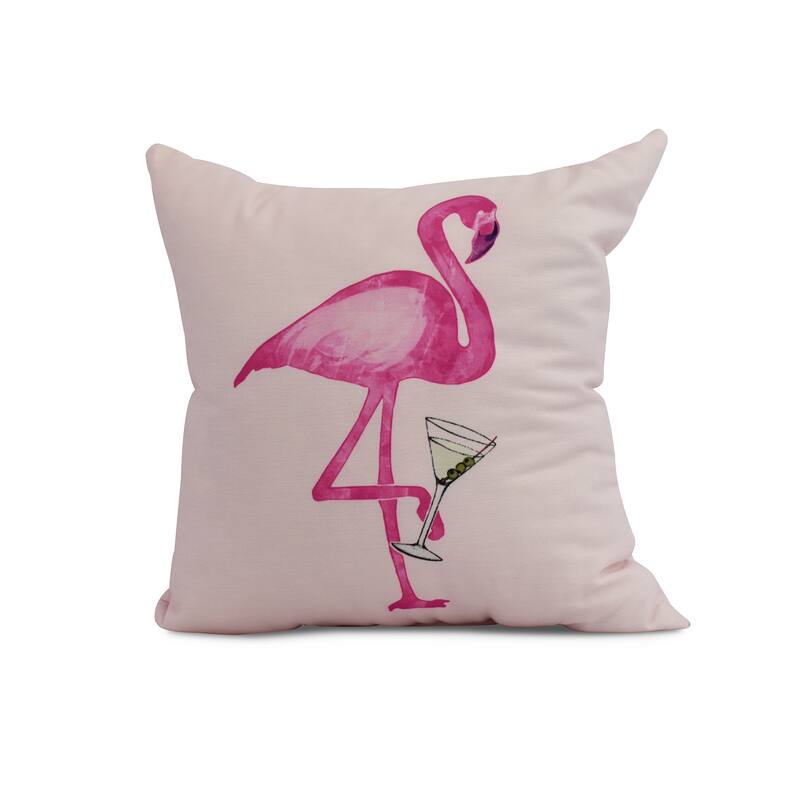 18 x 18 Inch Single Flamingo Animal Print Outdoor Pillow - Pink