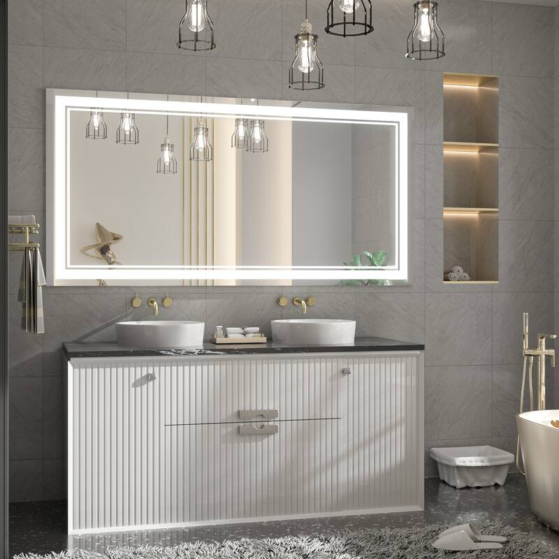 Keonjinn LED Front Light Bathroom Vanity Wall Mirror, 3 Color Temperatures, Anti-fog