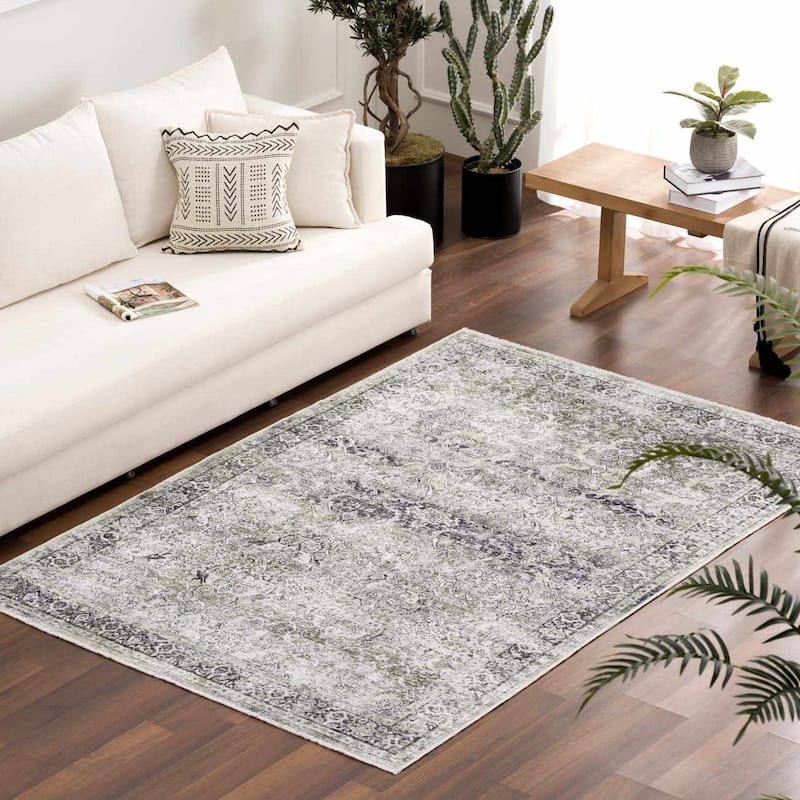 Hauteloom Arista Living Room, Bedroom Machine Washable Area Rug - Traditional - Gray - 5' x 7'6" - 7'10" x 10'3" - Gray / Arista