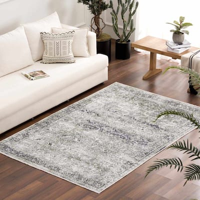 Hauteloom Arista Living Room, Bedroom Machine Washable Area Rug - Traditional - Gray - 5' x 7'6"