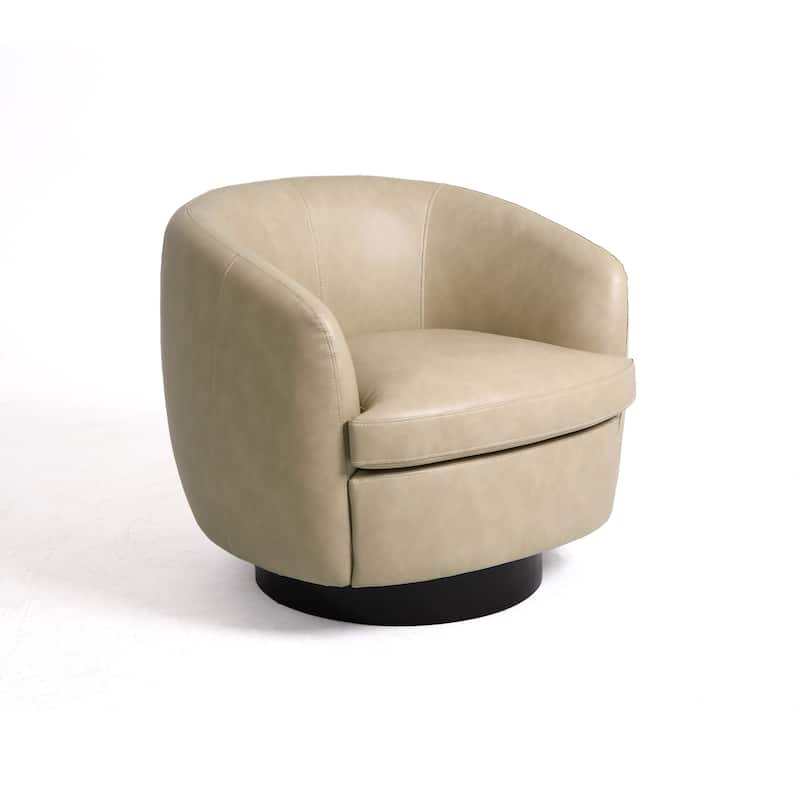 Low Back PU Leather Barrel Chair 360° Swivel Accent Chair for Living Room