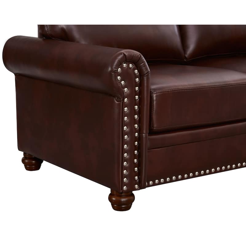 Faux Leather Sofa with Nail Accents and Under-Seat Storage - 1+2+3 Seating