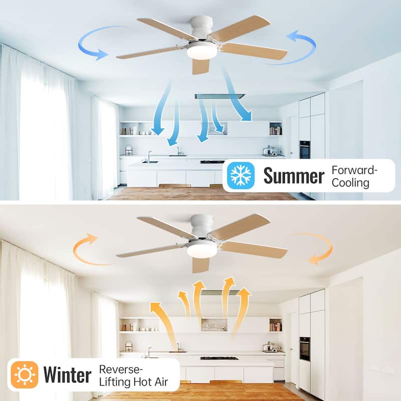 42“/52"/60"/48" Noiseless Walnut Wood Ceiling Fan with Remote Control, Integrated Light Optional