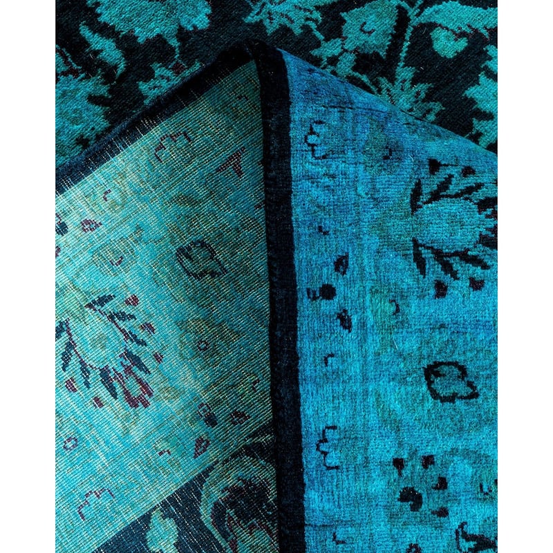 Overton Hand Knotted Wool Vintage Inspired Modern Contemporary Overdyed Blue Area Rug - 4' 1" x 6' 5"