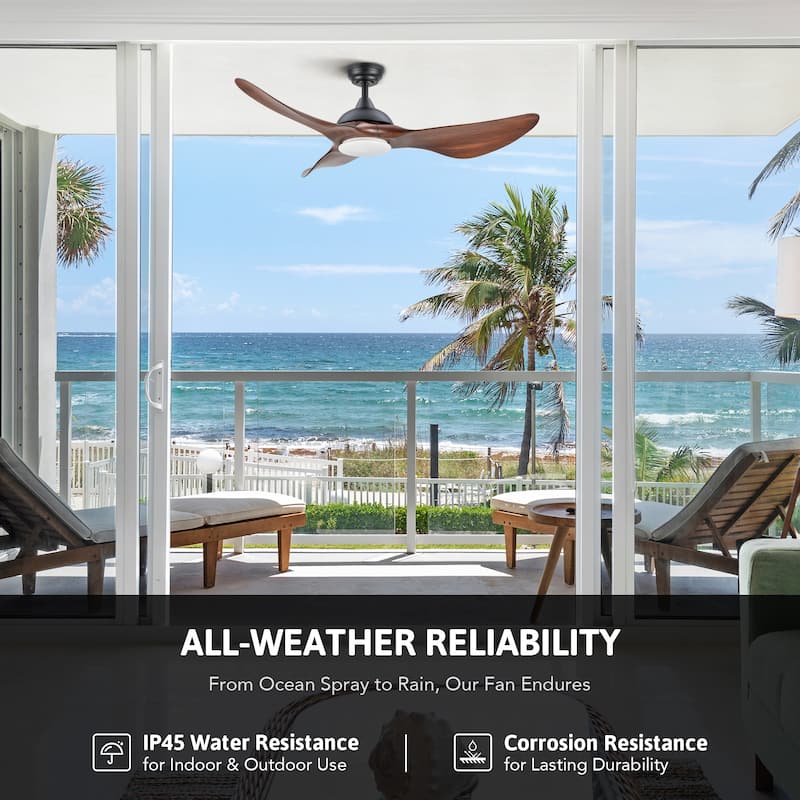 52" Outdoor Wet-Rated Waterproof LED Ceiling Fan with Dimmable Light and Remote Control