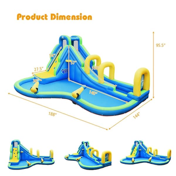 dimension image slide 1 of 2, Costway Inflatable Water Slide Kids Bounce House Castle Splash Water