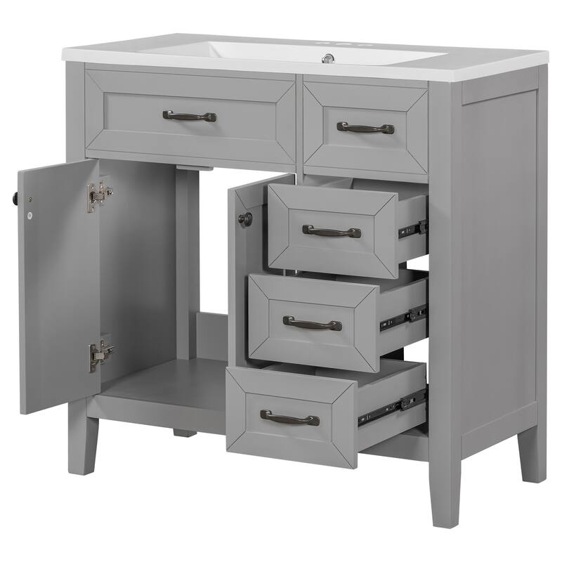 36" Bathroom Vanity with Sink Combo, Black Bathroom Cabinet with Drawers, Solid Frame and MDF Board