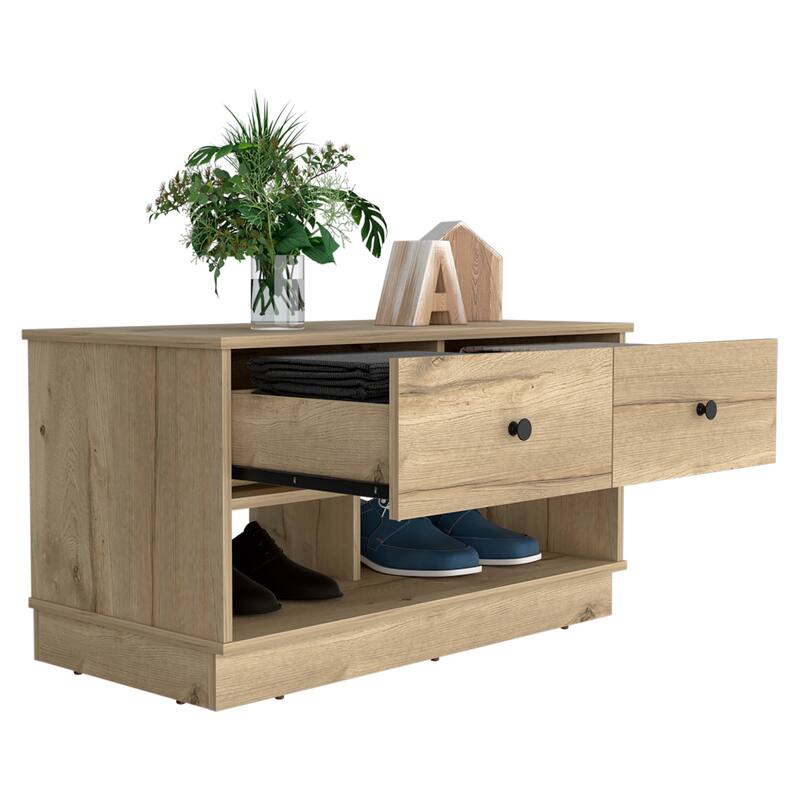 Hamilton 36-inch Wide Storage Bench with 2 Open Shelves and 2 Drawers