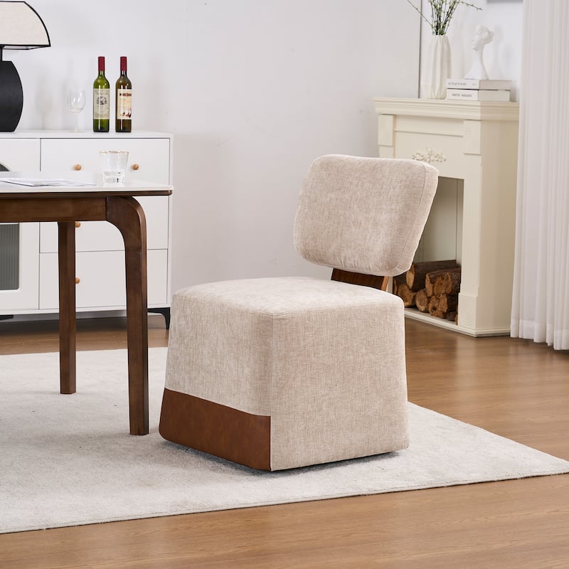 Linen Upholstered Armless Dining Chair with Casters - Beige