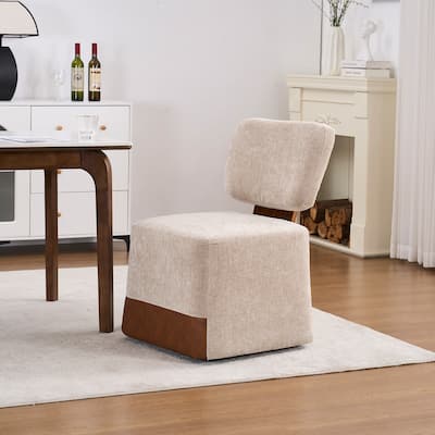 Linen Upholstered Armless Dining Chair with Casters