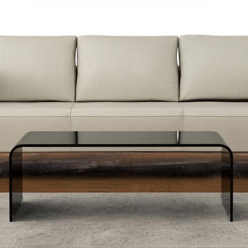 HomeRoots 24" Black Glass Sled Coffee Table - 24.00 in. x 15.00 in. x 43.00 in. - Black