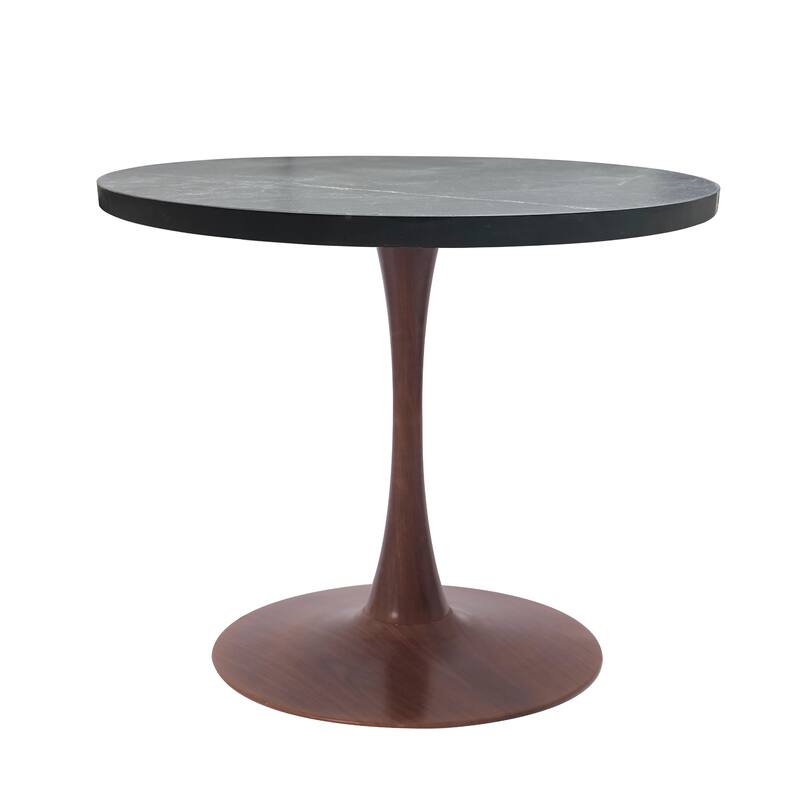 Bristol 27" Round Dining Table with MDF Top and Walnut Steel Pedestal Base for Modern Kitchen and Dining Room