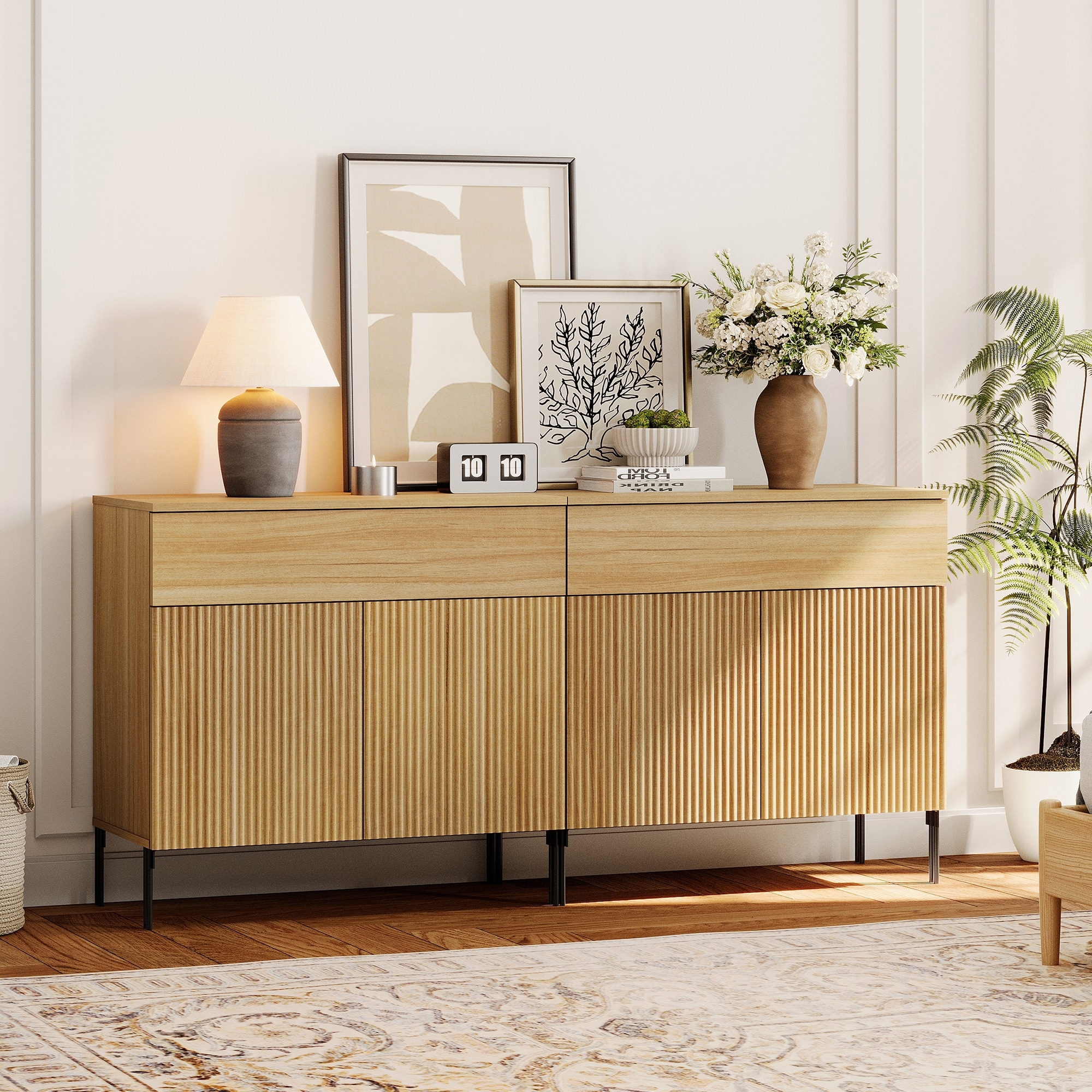 dresser and night table set NOVAMAISON 8 Drawer & Nightstand 3-Piece, 55” Wide Bedroom Dresser Set Stand Set of 2 with Metal Handle, Fluted Modern Wood Chest of Drawers Storage Dressers Set for 56.06 in SOFTSEA 3-Pieces Bedroom Dresser Night