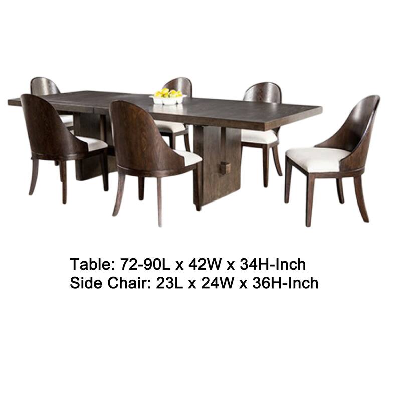 Mordy 7pc Dining Table Set, 72-90 Inch Expandable Leaf, 6 Chairs