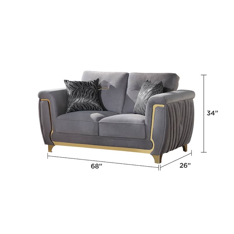 Contemporary Style Upholstery Loveseat Made With Wood In Gold Accent & Gray