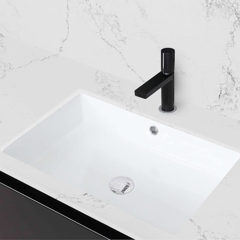 STYLISH 24.5 inches Rectangular Undermount Ceramic Bathroom Sink with 2 Overflow Finishes - 24.5 " x 16.5" x 6.5" - White