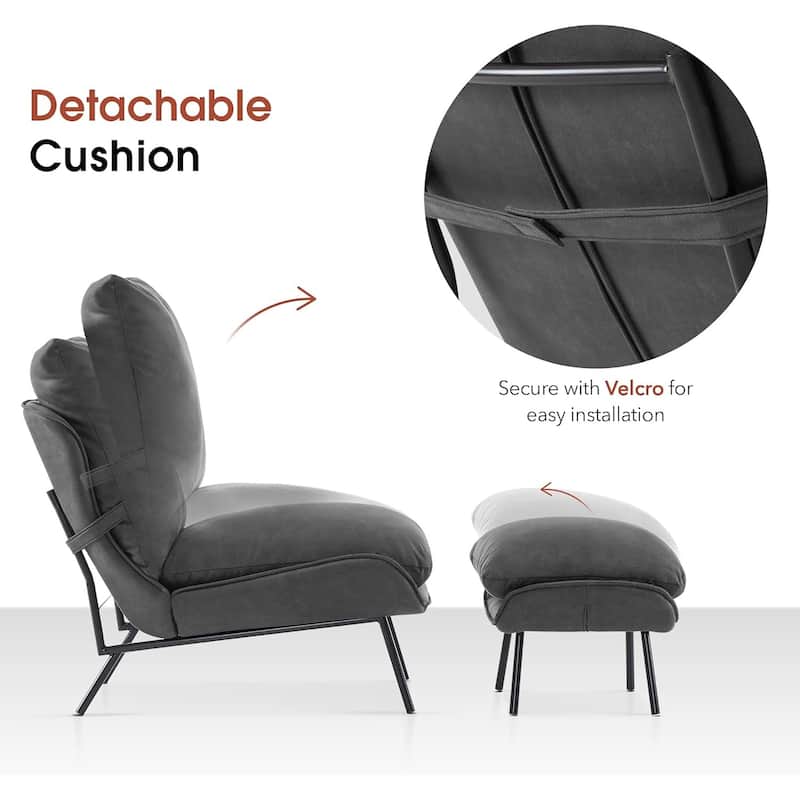 MCombo Set of 2 Accent Chair with Ottoman, Leathaire Fabric LW951