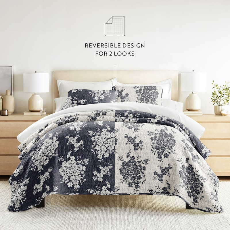 Becky Cameron All Season 3 Piece Distressed Bouquet Reversible Quilt Set