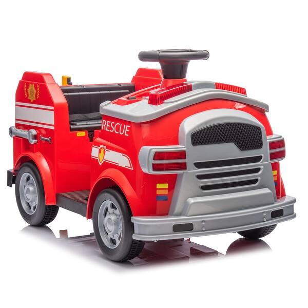 slide 2 of 20, 12V Electric Ride On Fire Truck with Realistic Lights, Sounds, Interactive Fire Tools, Safe Slow Start,for Kids 3-7. Red
