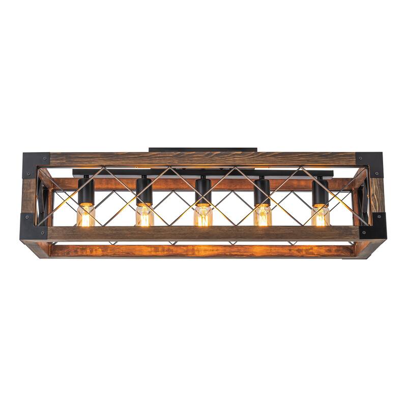 Starsky 5-Light 31.5in. Farmhouse Rectangular Lantern Flush Mount Ceiling Light