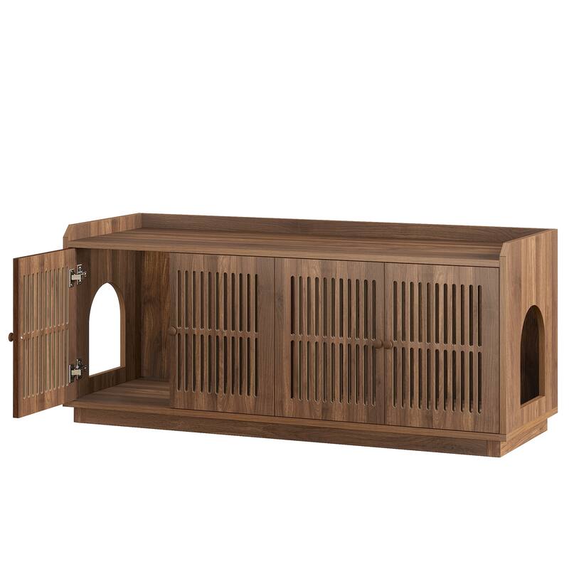 2 Cats Litter Box Enclosure, 55.1-Inch Extra Large Hidden Litter Box Furniture, Wooden XL Cat Washroom Furniture with Storage