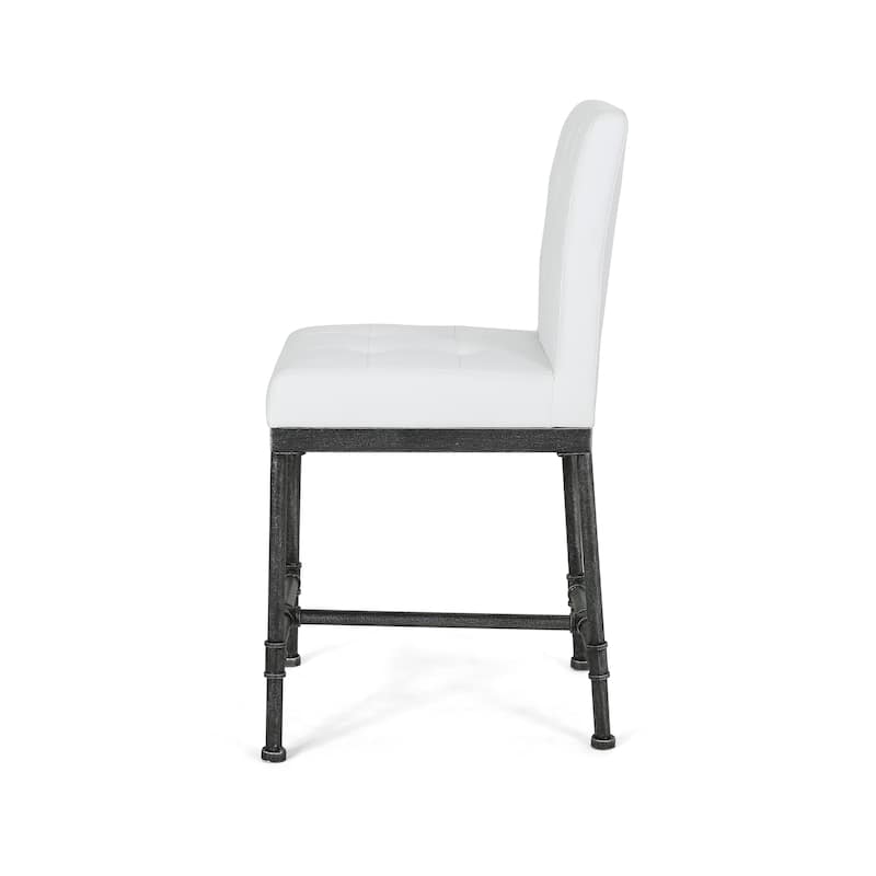 Roomfitters Padded Counter Height Chair Set of 2, Tufted Backrest, Modern Dining Seating, White