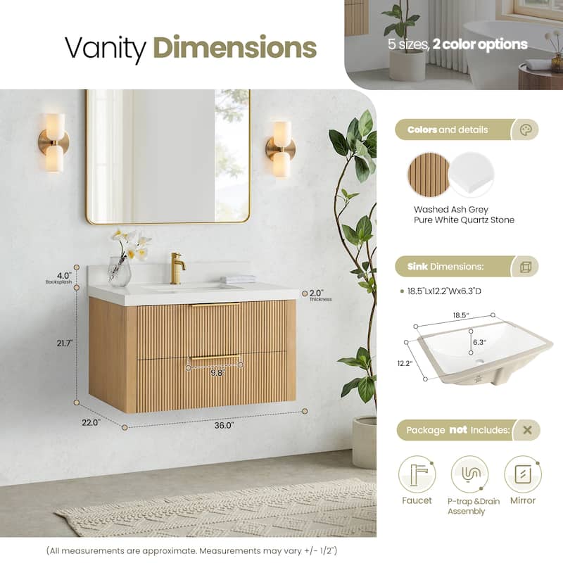 Barcelona Floating Bath Vanity with Quartz Stone Top without Mirror