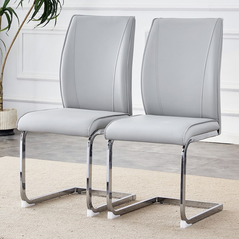 2PCS PU Meterial Dining Chairs With Metal Legs