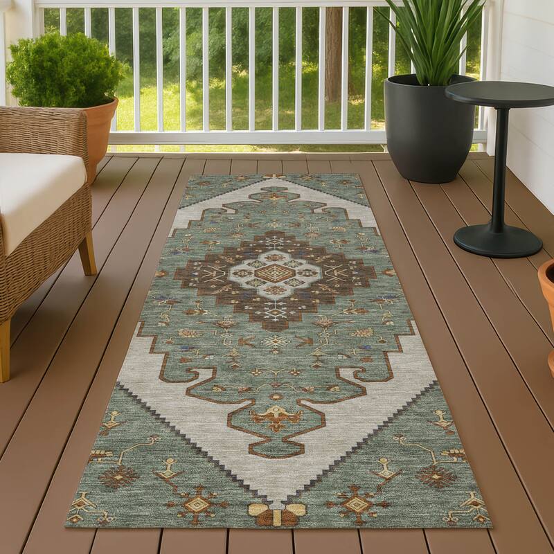 Machine Washable Indoor/ Outdoor Global Marrakesh Chantille Rug - Basil - 2'3" x 7'6"