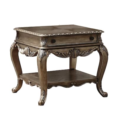 26 in. Brown Rectangle Wood End Table with Storage Drawer for Convenience
