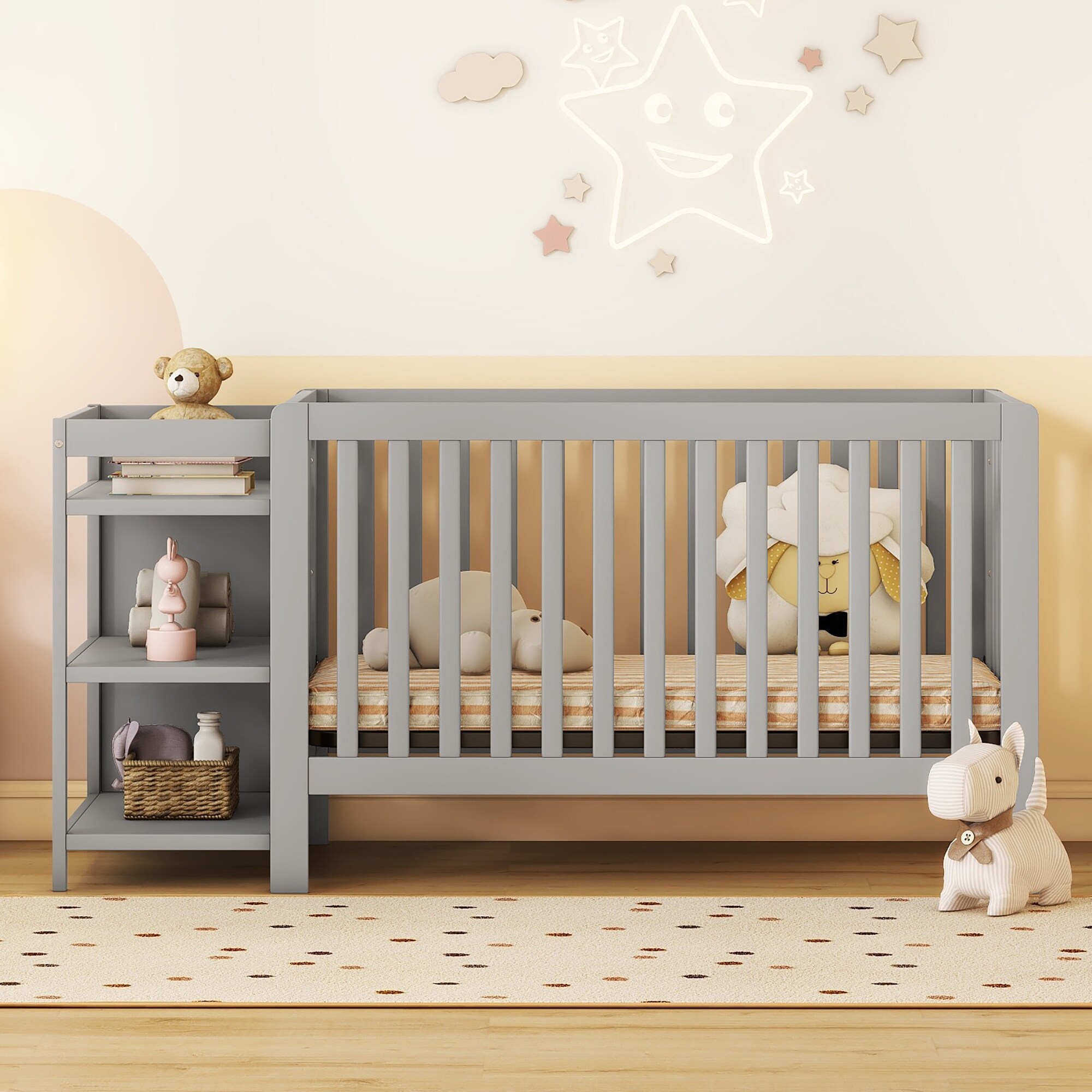Gray Crib with Changing Table Convertible into Full Size Platform Bed Bed Bath Beyond 39066191