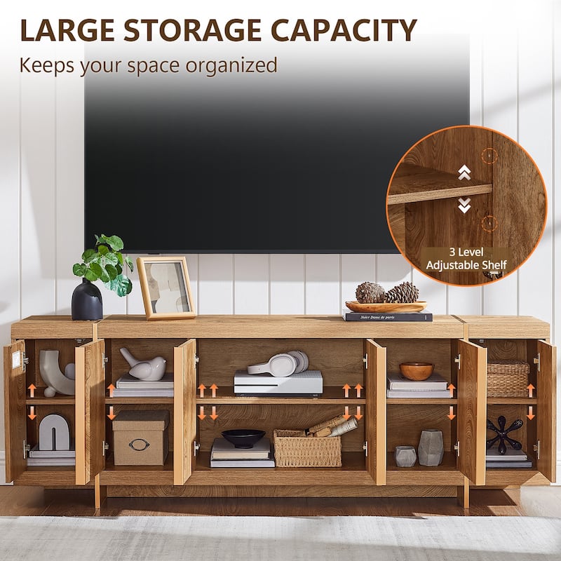 Modern 70" TV Stand, Entertainment Center, Handle-Free Hidden Design