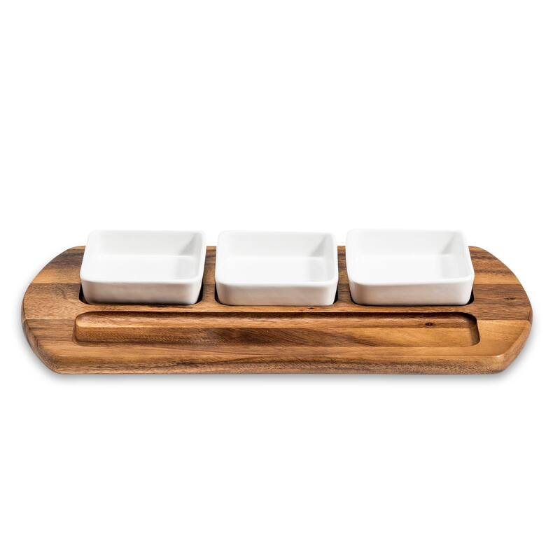 Charcuterie/ Serving Tray w/ 3 square ceramic bowls - 4 Piece