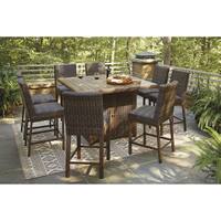 Paradise Trail 9 Piece Outdoor Bar Set - Medium Brown