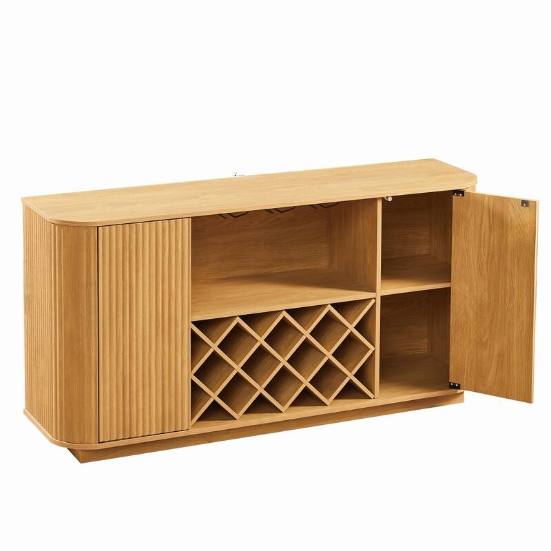 Modern 58" Fluted Curved Sideboard Multifunctional Storage Cabinet with Wine Rack and Adjustable Shelves