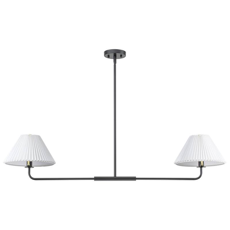 2-Light Modern Gold & Black Linear Pleated Fabric Pendant Kitchen Island Light