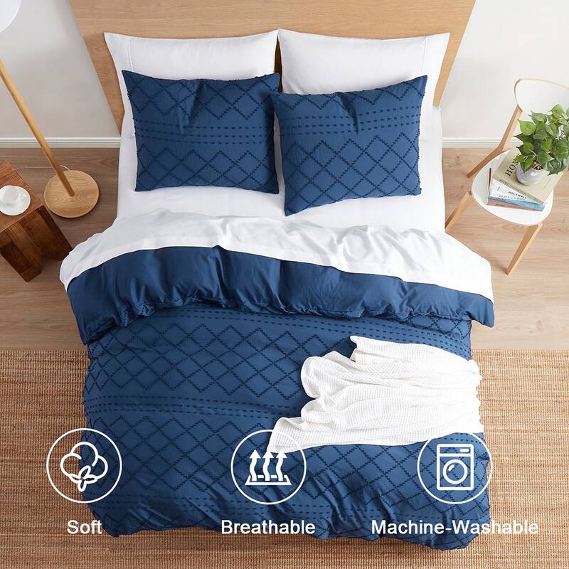 Nestl Boho Tufted Embroidery Double Brushed Duvet Cover with Button Closure