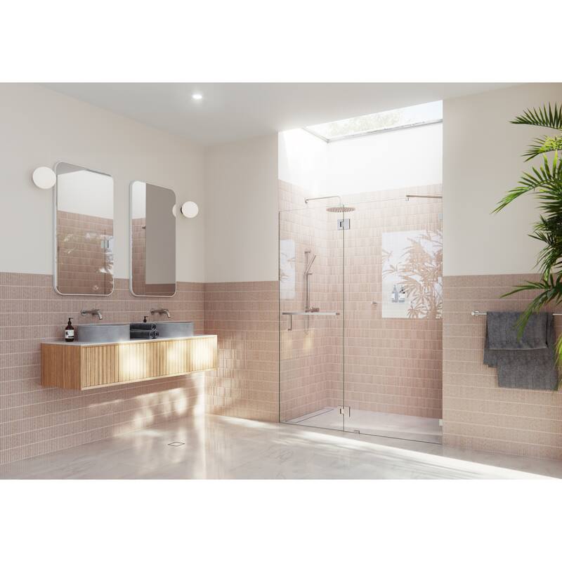 Glass Warehouse 78" x 57.75" Frameless Towel Bar Shower Door - Glass Hinge - Brushed Nickel
