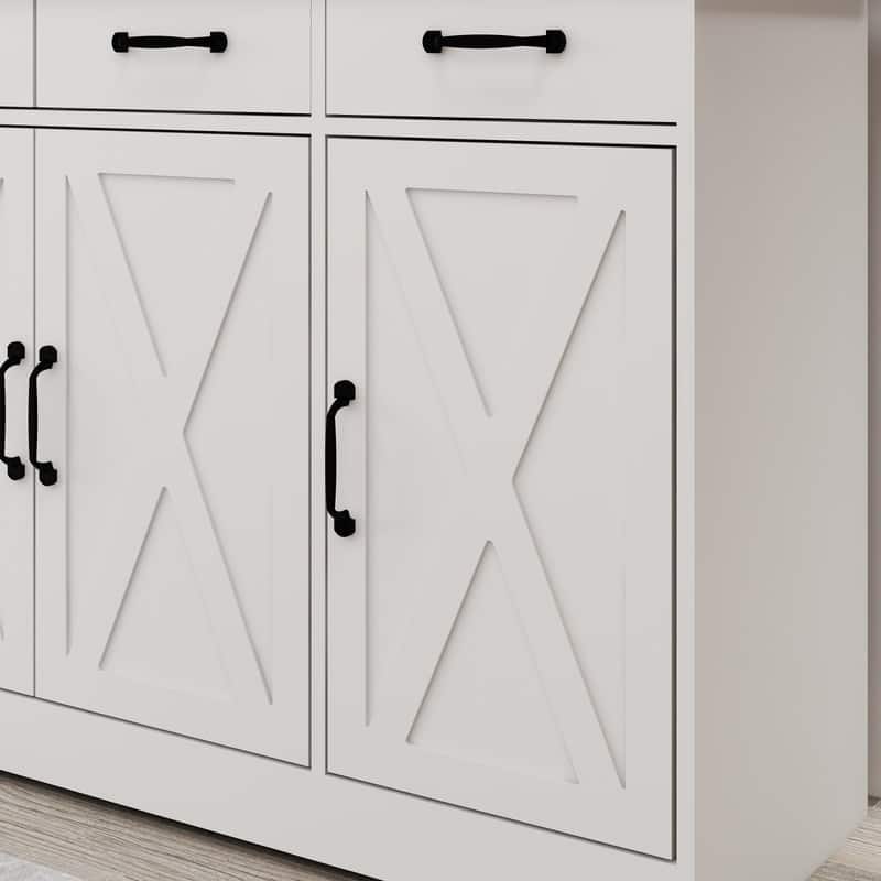 Farmhouse Buffet Cabinet Storage Sideboard with 3 Drawers and 3 Doors for Dining Living Room Kitchen Cupboard-White 