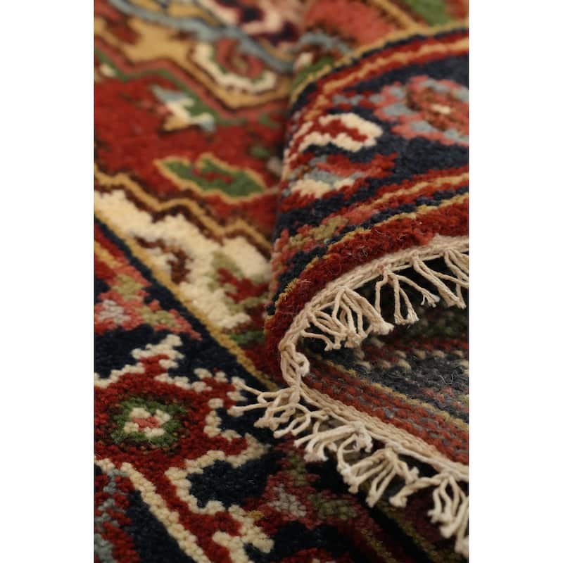 Hand Knotted Oriental 100% Wool Carpet Traditional Geometric Oranges & Rust Heriz (serapi) Runner Rug - 5' 9'' X 2' 5''