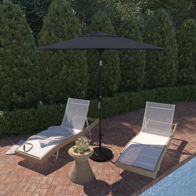 California Umbrella 75' Round Crank Lift Push Button Tilt Black Aluminum Patio Umbrella Sunbrella - Spectrum Indigo