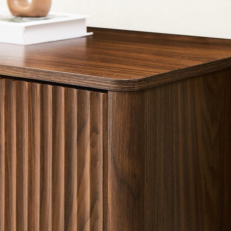 31.5 Inch Modern Wavy Sideboard Cabinet, 2 Door Curved Storage Console with Wood Grain Top