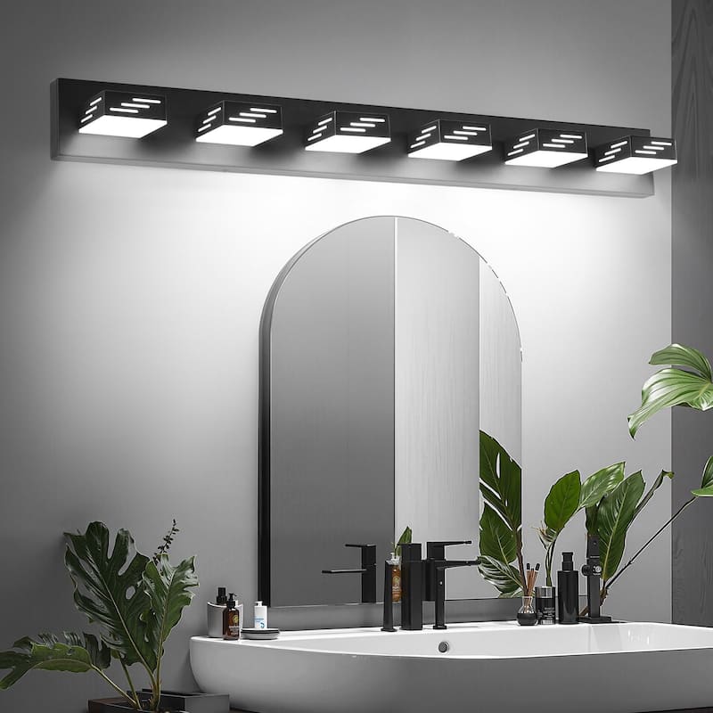 Modern Wall Mount Black Bathroom Vanity LED Light Fixture with 6 Rotatable Heads - N/A