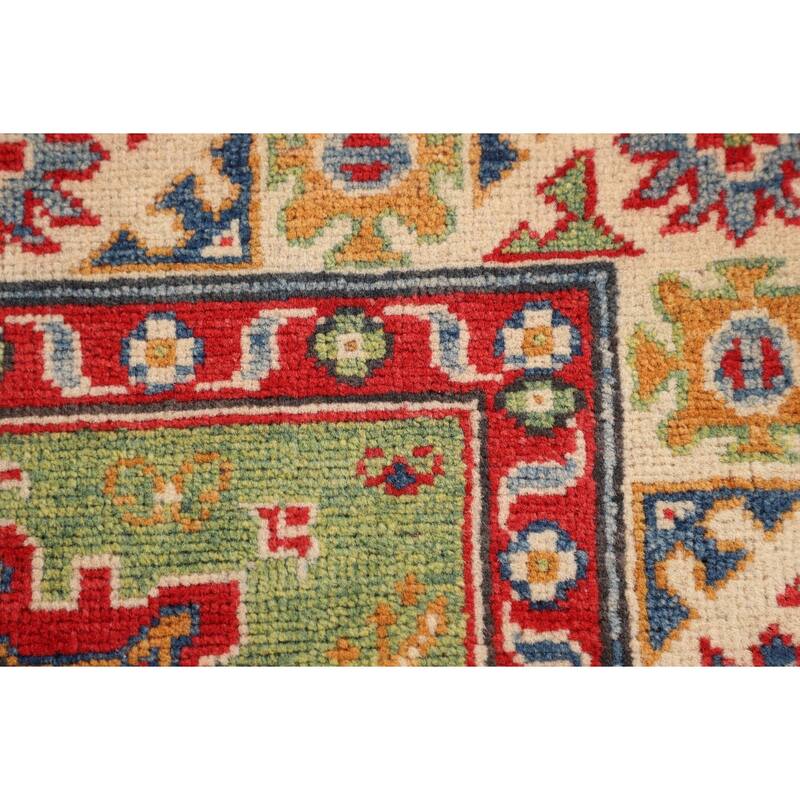 Light Green Kazak Oriental Accent Rug Handmade Wool Carpet - 2'9" x 4'1"