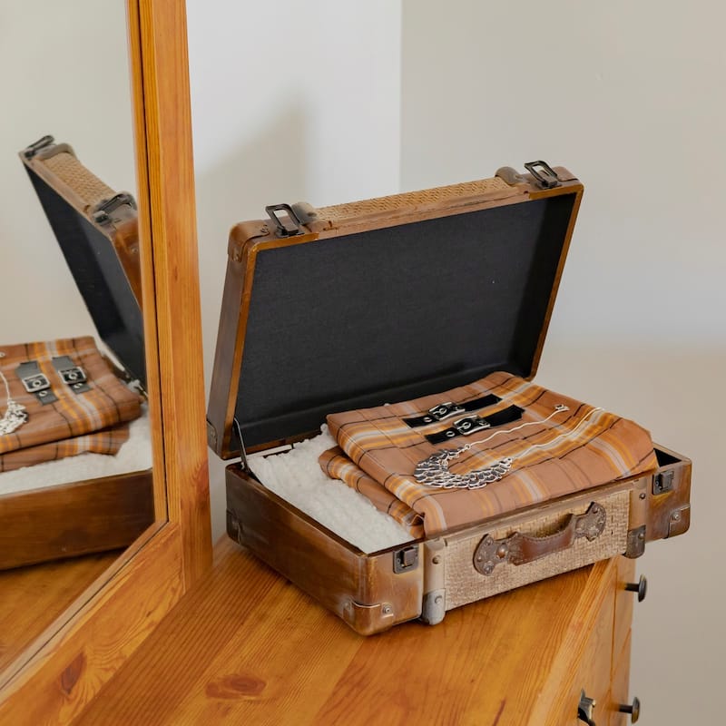 Set of 3 Bamboo Finished Suitcase Decor - 20"x9"x15"H