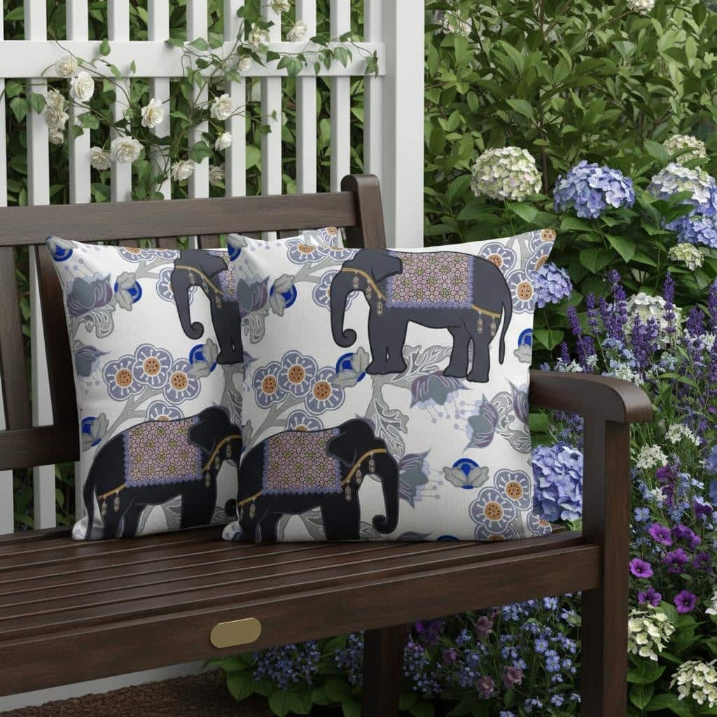 HomeRoots Set of Three 16" X 16" Black and Gray Elephant Blown Seam Floral Indoor Outdoor Throw Pillow