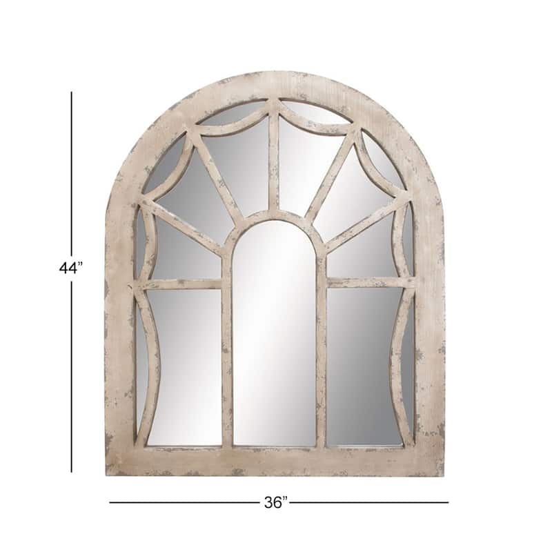 Wood Window Pane Inspired Room Wall Mirror with Arched Top - Cream - Roche River Decor