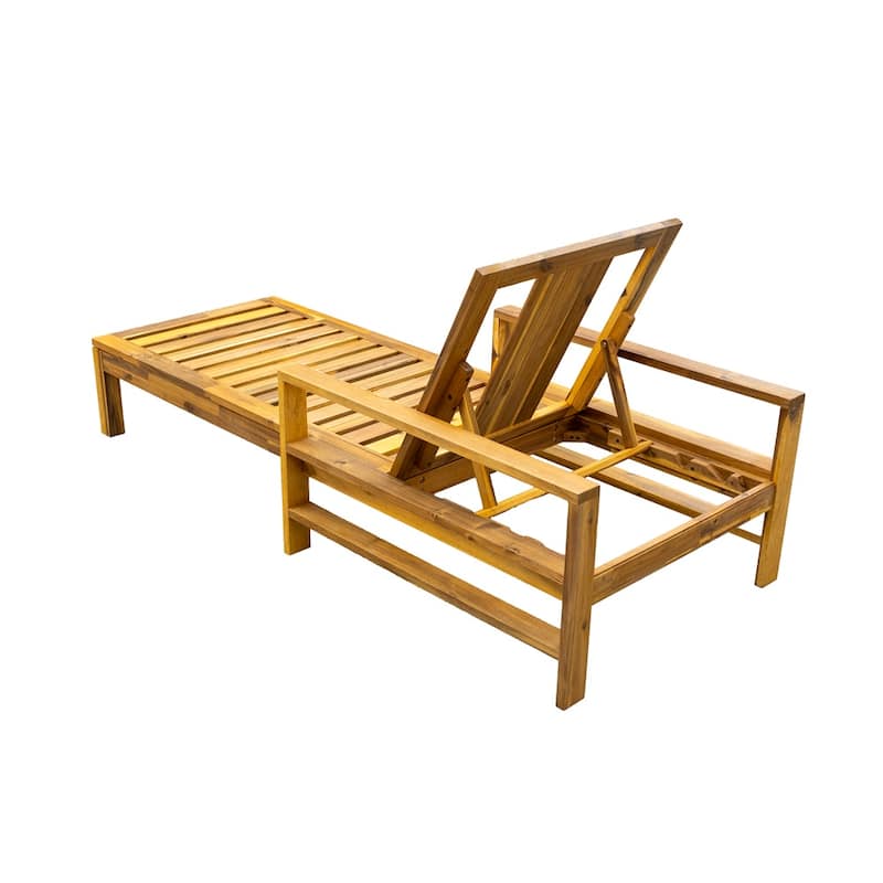 Wood Adjustable Backrest Outdoor Lounge Chair, Suitable for Gardens, Terraces and Poolside Areas