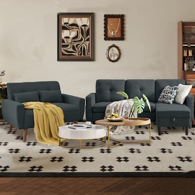 3 Pieces Living Room Set with Storage Ottoman