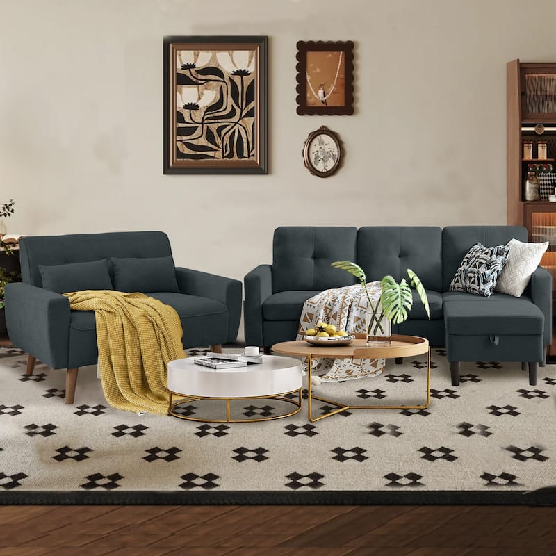 3 Pieces Living Room Sets - Dark Grey